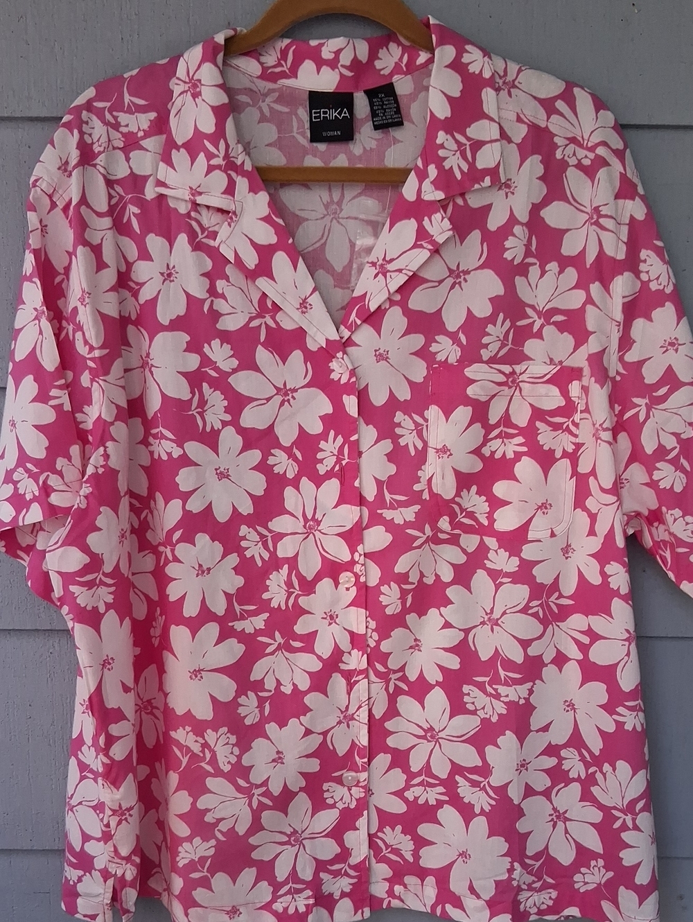 Erika Pink and White Floral Button-Down Shirt NWOT